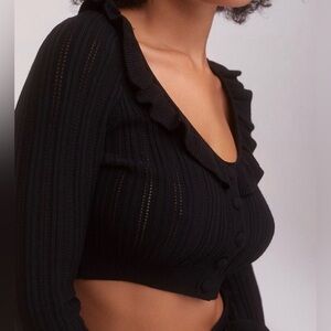 For Love & Lemons Black Ruffled Cropped Cardigan